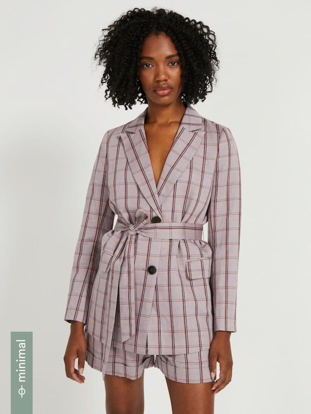 Frank And Oak Mauve Plaid Blazer and Shorts set with Brown Windowpane